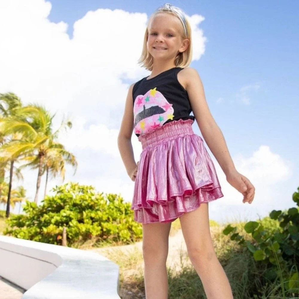 LOLA AND THE BOYS Metallic Skirt Skort Girls Size 8 Pink Dance Party Birthday